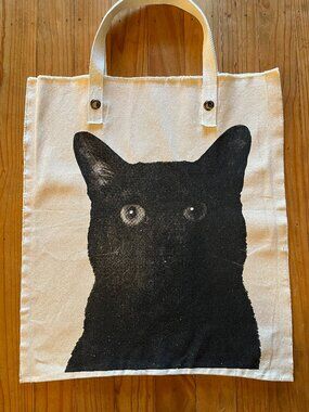 XL Canvas Black Cat Print Tote Bag